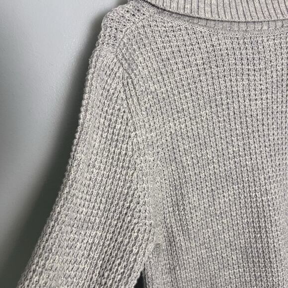 L L Bean Women Waffle Knit Turtleneck Sweater Gray Sz L Wool Cotton Blend Chunky - Picture 12 of 12